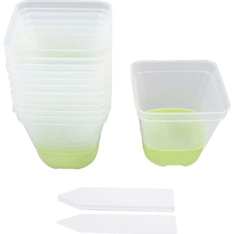 12 pots de semis réutilisables en plastique, avec 12 étiquettes, trous de drainage et fond souple en silicone. (1/4)