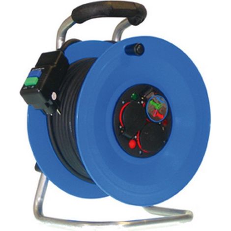 Enrollador de cable en plástico con ficha acodado FI diferencial, Tipo de cable : H07 RN-F 3G1,5, Largo de cable 40 m, calidad del cable Neopreno