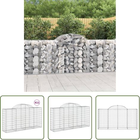 The Living Store Gabionen mit Hochbogen 11 Stk 200x50x100/120cm Verzinktes Eisen - Gabionen - Gabionenkorb - Gartendeko - Gartenzubehör - Zaun (1/5)