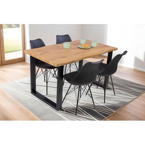 Esstisch Baumkante Holz-Optik Wildeiche 140 x 80 U-Gestell schwarz JOSY (1/4)