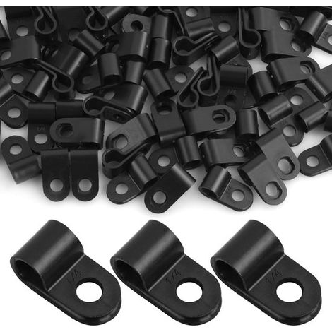 Abrazadera para cables, Abrazaderas para cables, Clips de montaje, 100 piezas, Clip de montaje para película de invernadero, Tipo R negro (1/5)