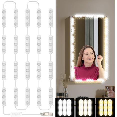 LED Mirror Lighting Kit, 60 Bulbs, 3 Adjustable Colors, USB, For Bathroom and Dressing Table (1/5)