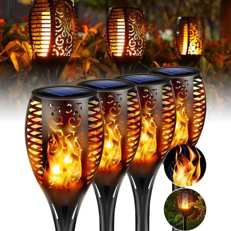 Confezione da 4 lanterne solari con luce fiammeggiante, colore nero (1/5)