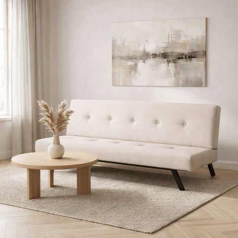 Schlafsofa Zoly 3-Sitzer aus cremefarbenem Stoff – 180 cm – ohne