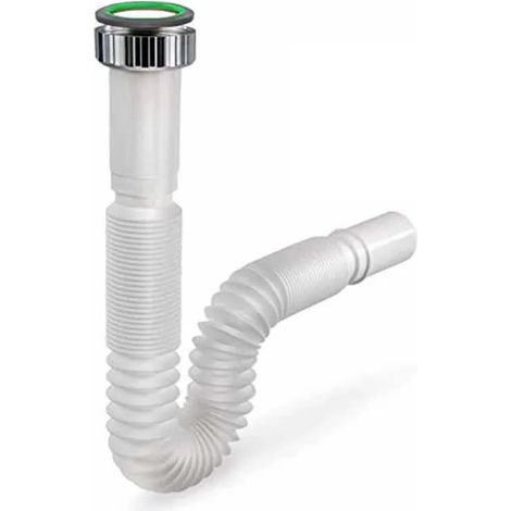 Tuyau d'échappement flexible en PVC pour lavabo/évier cuisine - Raccord 1" (2,54 cm) avec virole + joint - Sortie Ø 32 mm - Longueur réglable de 32 cm à 77 cm (1/5)