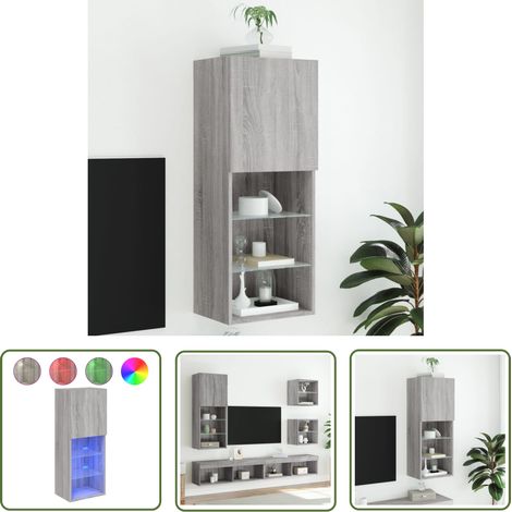 The Living Store TV-Schrank mit LED-Leuchten Grau Sonoma 40,5x30x102 cm - TV Schrank - Holzwerkstoff Möbel - Regal - Wohnzimmereinrichtung - Grauer Fernsehtisch (1/5)