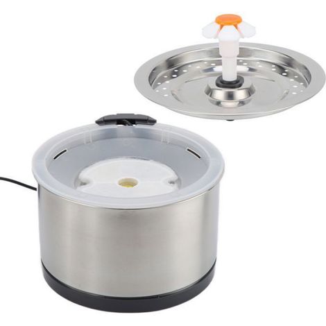 Fontaine à eau ronde en acier inoxydable de 2,5 L avec câble USB de 1,8 m pour animaux de compagnie, pour chats et chiens (1/4)
