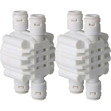 2 Pcs 1/4 inch 4 Voies Auto Shut Off Valve, Pousser Les raccords pour Le Système De Filtre À Eau Osmose Inverse Ro