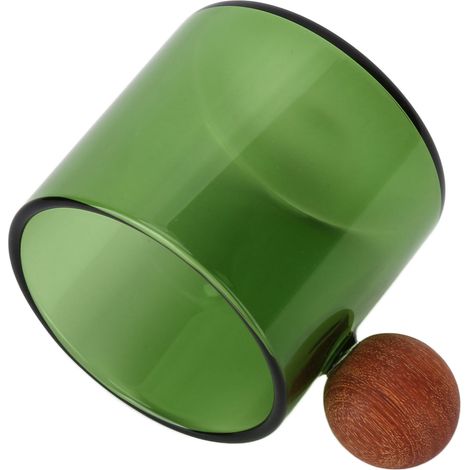 Tasse à café en verre transparent résistant à la chaleur avec poignée boule en bois pour bureau, bar, fête (1/5)