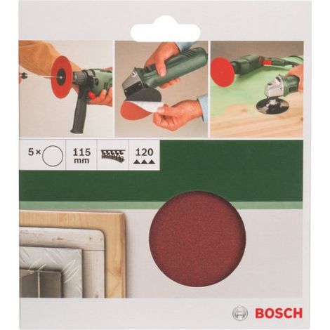 Bosch 2609256B39 Disques abrasifs papier pour Meuleuses angulaires et perceuses Système auto-agrippant Diamètre 115 mm grain 120 Lot de 5 feuilles