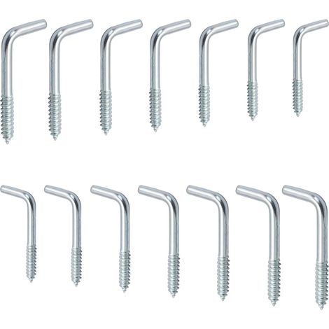 Lot de 14 Crochets en L, Acier au carbone, 7 Tailles, Vis auto-taraudeuses, Pour intérieur et extérieur (1/5)