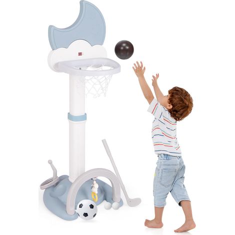 Pour Enfants Réglage Facile en Hauteur Panier de Basket 4 en 1 avec Tableau Électronique Lune et Accessoires Bleu (1/5)
