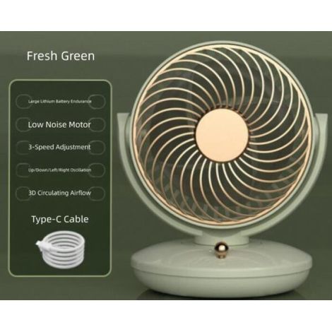 Leistungsstarker oszillierender Ventilator mit 3 einstellbaren Geschwindigkeiten, geeignet für den Innenbereich (grün, 1 Stück, 15,5 x 13,5 x 18 cm).