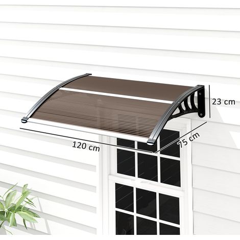 Auvent extérieur imperméable et anti-UV, en PC, PP et aluminium, 75x120x23cm, disponible en marron et noir. (1/5)