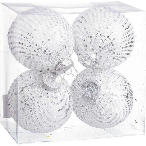 Boules de Noël blanches et argentées en plastique et tissu à paillettes 10 x 10 x 10 cm (4 unités) (1/2)