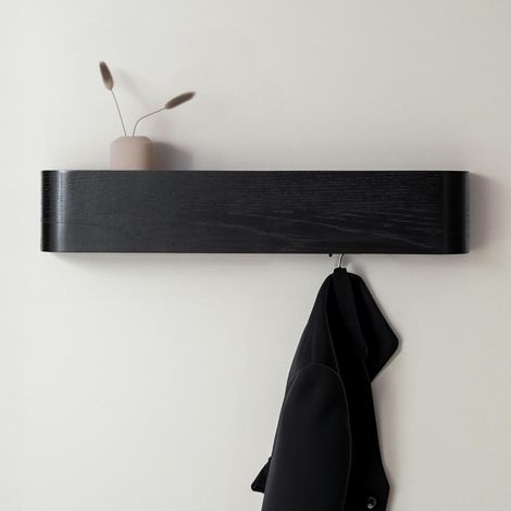 Porte-manteau mural - Étagère murale avec crochets - Patères d'entrée - Étagère de couloir - Porte-manteau en bois pour la décoration intérieure(noir) (1/5)