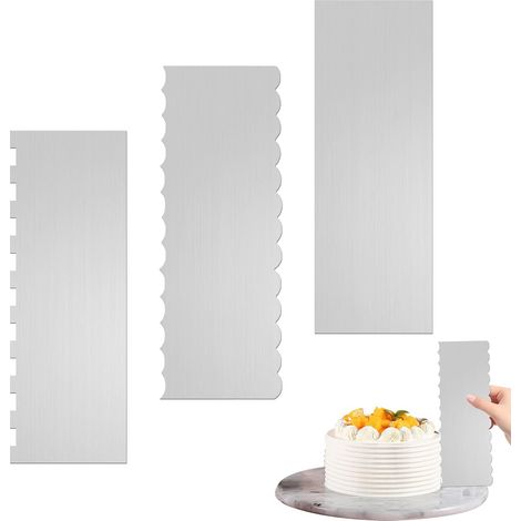 3 Pièces Lisseur Gateau, Acier Inoxydable Spatule Patisserie, Ensemble de Grattoirs à Gâteau, Peignes de Décoration de Gâteau pour Gâteaux à Crème et au Glaçage de Toutes Formes