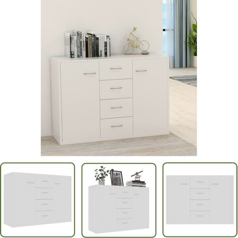 The Living Store Buffet Blanc 88x30x65 cm Bois d'ingénierie - Buffet Blanc - Meuble Rangement - Armoire Entrée - Commode Tiroir - Décoration Intérieur (1/5)