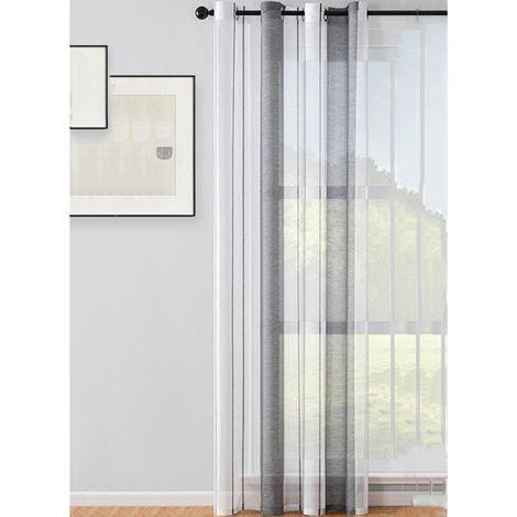 Rideaux rayés transparents avec oeillets - Motif gris et blanc - Chambre à coucher - Semi-transparent (1/5)