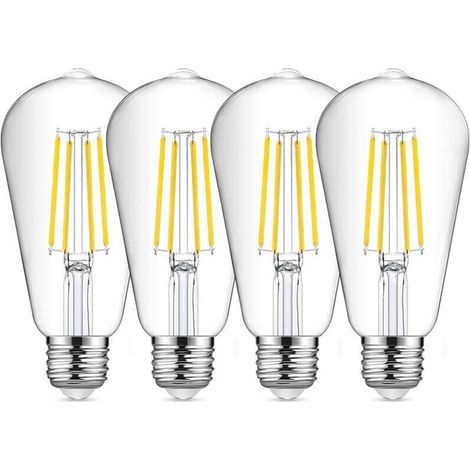Ampoule à filament LED E27 ST64, ampoule vintage blanc froid 8 W 6500 K, ampoule Edison vintage, lampe antique rétro, équivalente à une ampoule à incandescence de 80 W, paquet de 4 (1/5)