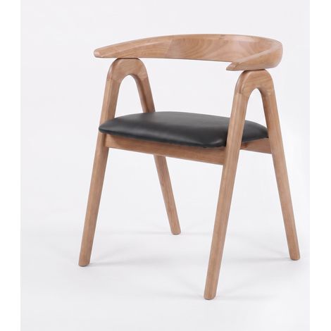 Chaise en bois d'hévéa blond et cuir synthétique noir - Hawa (1/5)