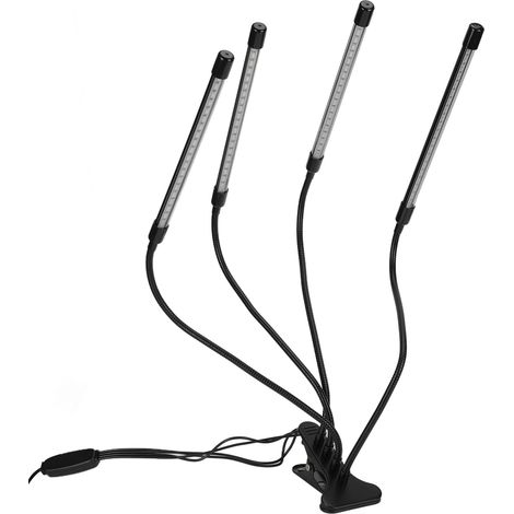 Lampe de culture LED 40W 4 têtes, 3 niveaux dimmables, spectre complet, avec pince et minuterie (1/5)