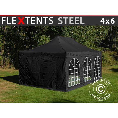 Pop up gazebo FleXtents Steel 4x6 m Black, incl. 4 sidewalls