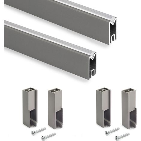 Emuca Lote de 2 barras para armario Luxe de longitud 0.75m con soportes, Aluminio y Plástico, Titanio