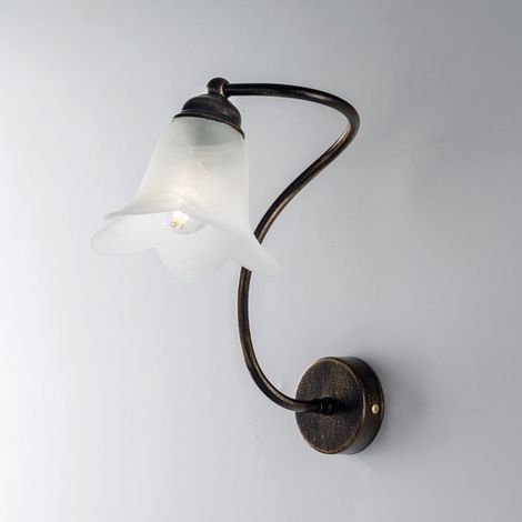 Goldbraune Eisenwandleuchte one light Weißer Glasschirm 26x h30 cm