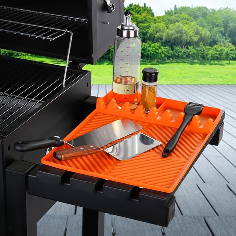 Tapis de cuisson en silicone pour plaque de barbecue - Avec bac récupérateur de graisse - Orange - Compatible avec Blackstone, Weber, Traeger, Pit Boss - Accessoire barbecue (1/5)