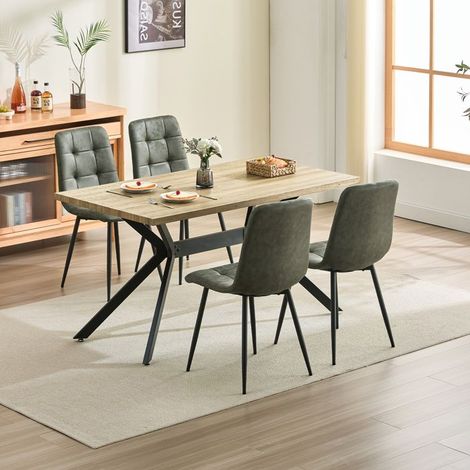 Ensemble table à manger - WAFTING - 140x80 cm - 4 chaises - Chaises tissu technique vert - Style scandinave (1/5)