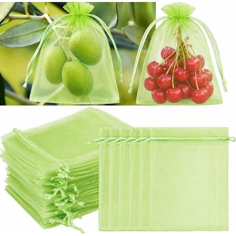 Paquet de 100 sacs de protection des raisins, taille 15 x 20 cm sac de protection des fruits avec cordon de serrage, sac en filet pour le jardin, sac de protection des raisins (1/5)