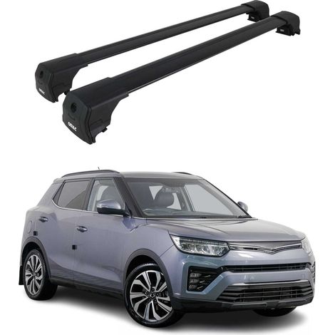 OMAC Barres de toit en aluminium pour Ssangyong Tivoli 2015-2023 – City Crash – ISO/PAS 11154:2006 – Antivol inclus – Charge max 75 kg – 2 barres Noir (1/4)