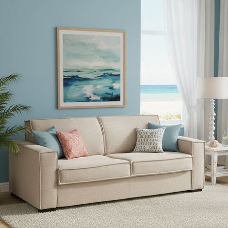 Talamo Italia Sofa cama Abigail, Gran Sofá de 2 plazas, 100% Made in Italy, Sofá de salón con apertura giratoria, en tela acolchada, con reposabrazos estándar, Cm 200x95h90, Beige, con embalaje reforz (1/5)