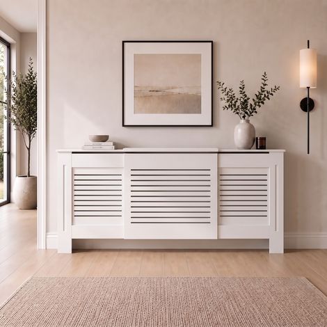 Radiator Cover Adjustable - White Horizontal Style 1390 - 2120mm (1/5)