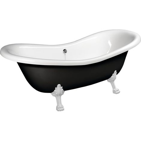 Baignoire îlot CHARLESTON 188x83x69cm, pieds blancs, noir/blanc (1/5)