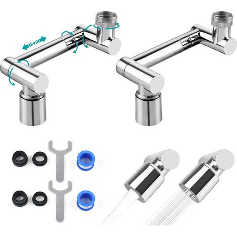 2 rallonges rotatives pour robinet, adaptateur d'évier universel, aérateur pivotant 1440°, filtre acier inoxydable, économie d'eau (1/5)