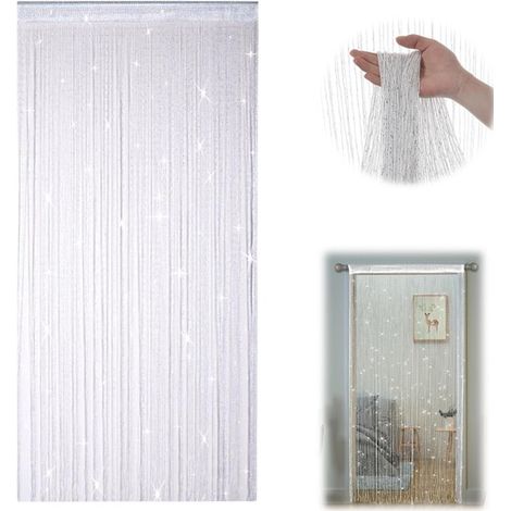 Rideau de perles - Rideau moustiquaire à perles - Rideau de porte - Blanc - 100 x 200 cm - Voilage facile à poser et à découper - Idéal pour la décoration intérieure et la séparation de pièces - Blanc (1/5)