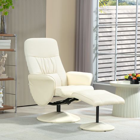 Sillón de Relax con Reposapiés Respaldo Reclinable hasta 145° para Salón Dormitorio Oficina 76x81x101 cm Crema (1/5)
