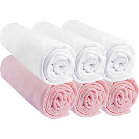 Drap housse 60x120 Bébé Coton Rose + Blanc  (Lot de 6) (1/3)