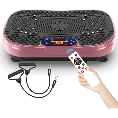 Plateforme vibrante de fitness avec bandes de résistance, vitesse réglable 1 à 120, rose rouge
