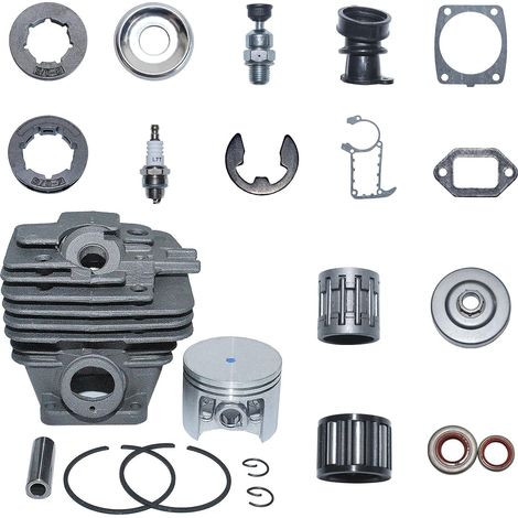 Kit de piston et cylindre de 49 mm, palier à aiguilles de piston, pignons 38-7 jantes, pignons 38-8 jantes, tambour d'embrayage, bougie, valve de décompression, ressort de clapet, pignons pour tronçon (1/5)