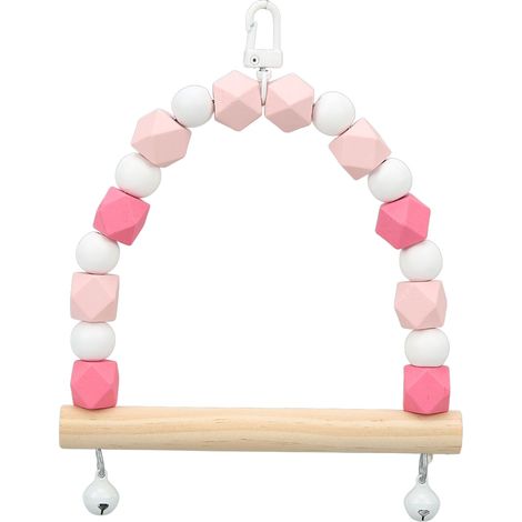 Jouet pour Perroquet Swing en Bois Coloré avec Perles et Clochettes, Suspendu et Perchoir pour Perruches (1/5)