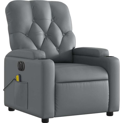 Poltrona relax TV elettrica reclinabile funzione massaggio 6 punti massaggio in PVC grigio DEC027171