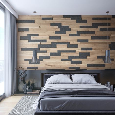 Panneau Mural 3D Bois Chêne Massif et Feutre Acoustique OZO Slate - 24 Panneaux - 1m² - Épaisseur 4/7/9mm - Effet Relief Naturel