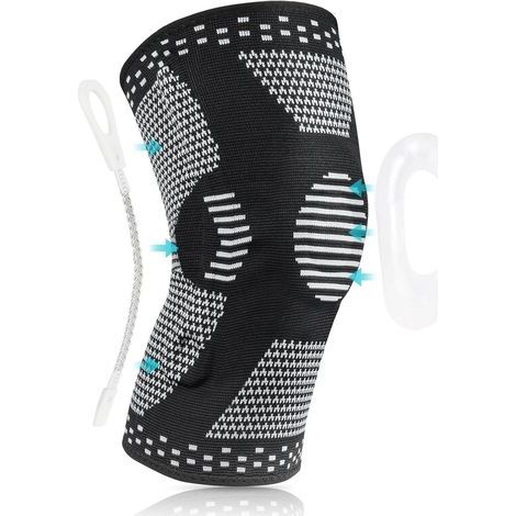 Sport-Kniebandage, Kompressions-Kniebandage mit seitlichen Stabilisatoren und Gelpolstern, Kniescheiben- und Bänderbandage, Kniescheiben-Sportbandage bei Knieschmerzen (1/5)