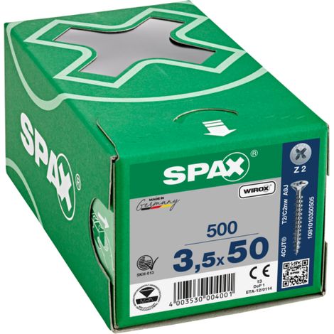 Caja de tornillo universal “Wirox” de cabeza plana Ø3,5x50mm (500 unidades) SPAX