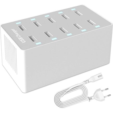 Station de charge USB. Hub de charge USB 50 W à 10 ports. Chargeur USB multiport avec détection intelligente. Compatible avec iPhone, Galaxy, iPad, tablettes et autres chargeurs USB. (1/5)