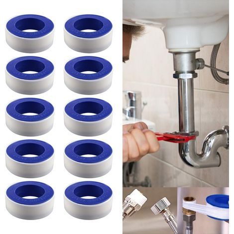 Ruban d'étanchéité PTFE 10 pièces, ruban fileté anti-fuite, joint étanche pour tuyau d'eau, robinet, conduite de gaz, imperméable. (1/5)