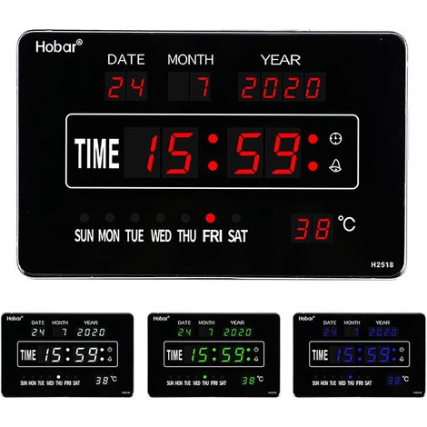 Horloge led horloge numérique grande horloge murale, 220V LCD horloge de table Numérique Horloge murale, horloge murale avec Heure / Date / température, horloge murale électronique led salon
